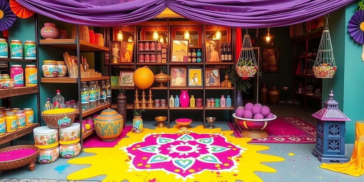 Profit Pioneer Holi Business Event Profit Pioneer Holi event showing a shop decorated with colorful rangoli and selling Holi essentials